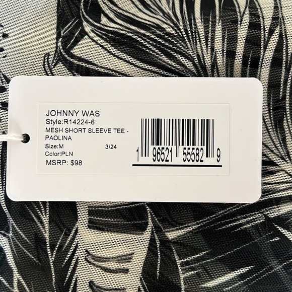 Johnny Was Jade  M  Mesh black and cream print short sleeved tee￼ - Picture 2 of 4